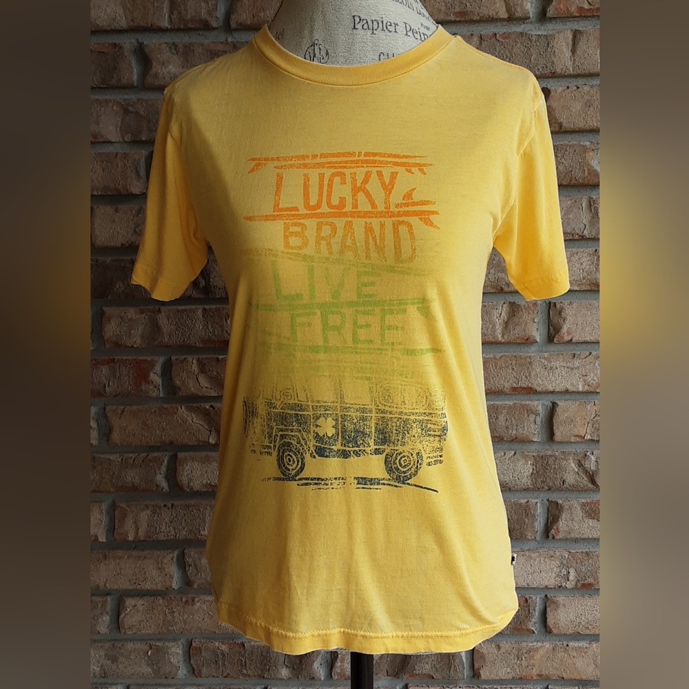 Lucky Brand Bright Yellow Graphic Print Short Sleeve Tee